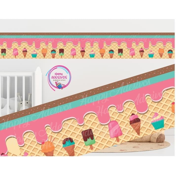 Adesivo de Sorvete Sorveteria Doces Confeitaria Faixa Adesiva Vitrine Loja Comercio