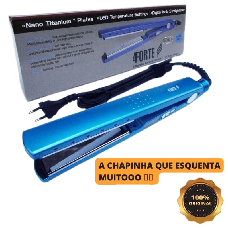 Chapinha Profissional Nano Titanium 450°f 4Forte Prancha Alisador Progressiva de Cabelo Bivolt 110V/220V