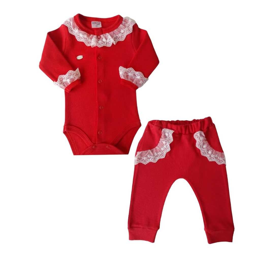 Conjunto Roupa De Bebê Menina Saída Maternidade Enxoval Vermelho