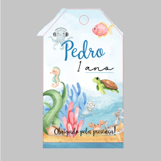 Kit 25 Tag Personalizada Fundo do mar