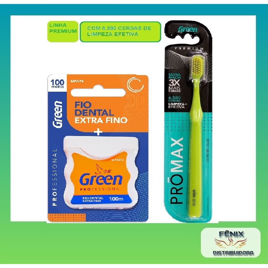 ESCOVA DENTAL ULTRA MACIA C/ FIO DENTAL  GREEN- P/ GENGIVAS SENSIVEIS ,DENTES DE LEITE OU APARELHOS.
