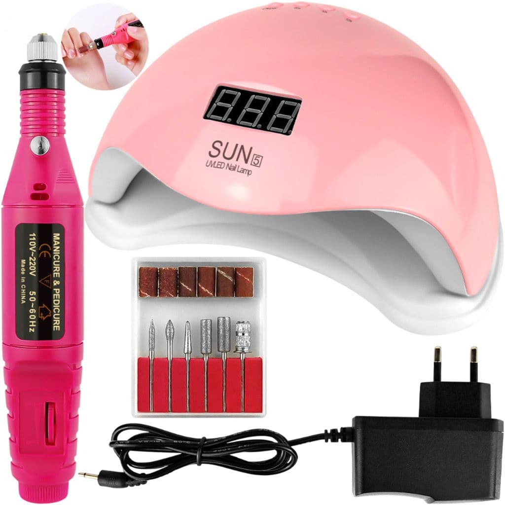 Kit Unhas Manicure Alongamento Cabine Led UV Gel Estufa Sun 5 Motor Lixadeira Caneta Lixadeira Iniciante