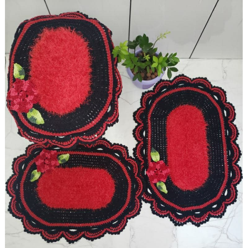 Tapete peludinho Felpudo em croch锚 para banheiro 2 e  3 pe莽as