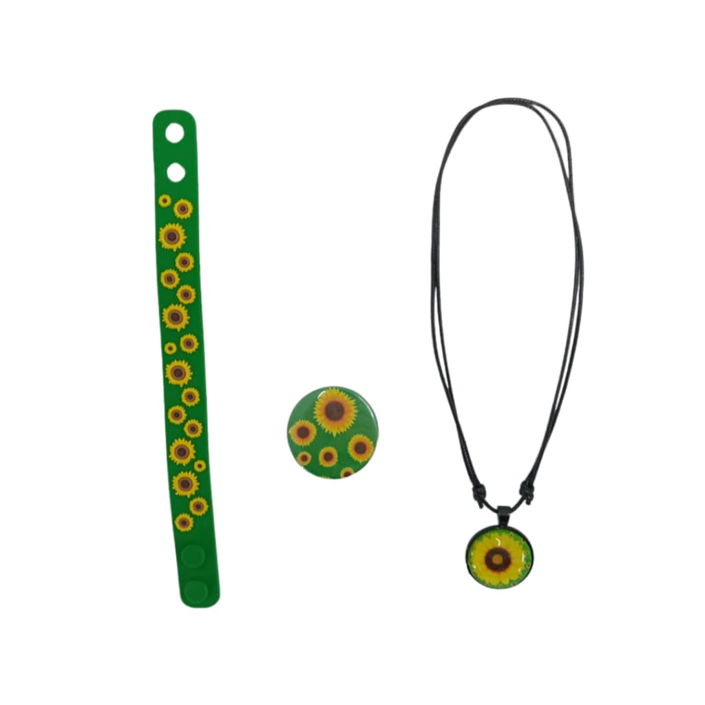 Kit Pulseira Girassol + Colar Girassol + Broche Boton Girassol