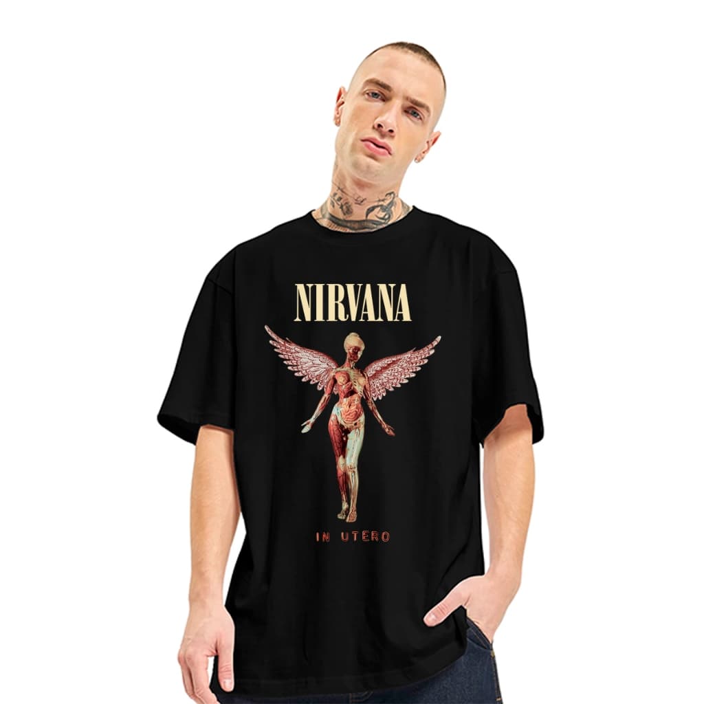 Camiseta Oversized Nirvana Banda Rock Larga Unissex T-Shirt Camisa