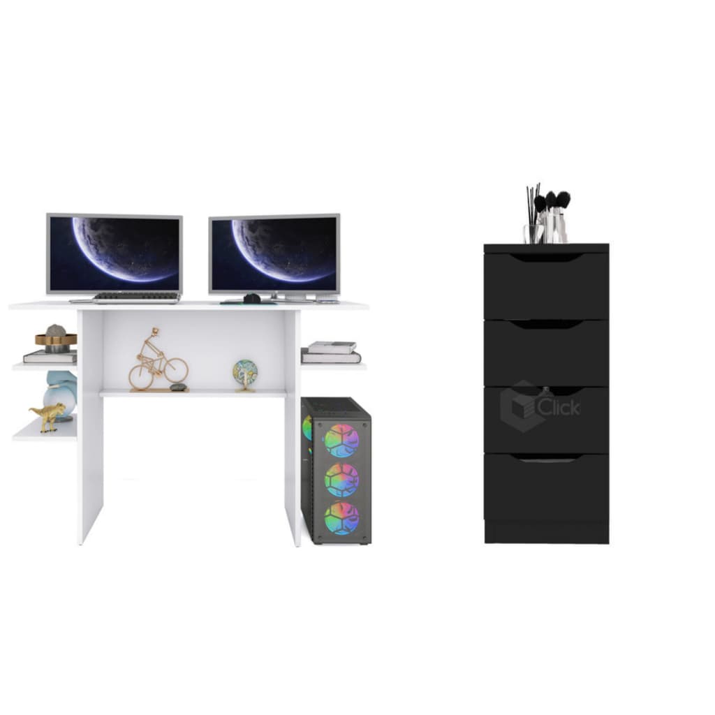 Kit Mesa Gamer + Gaveteiro Organizador Multiuso