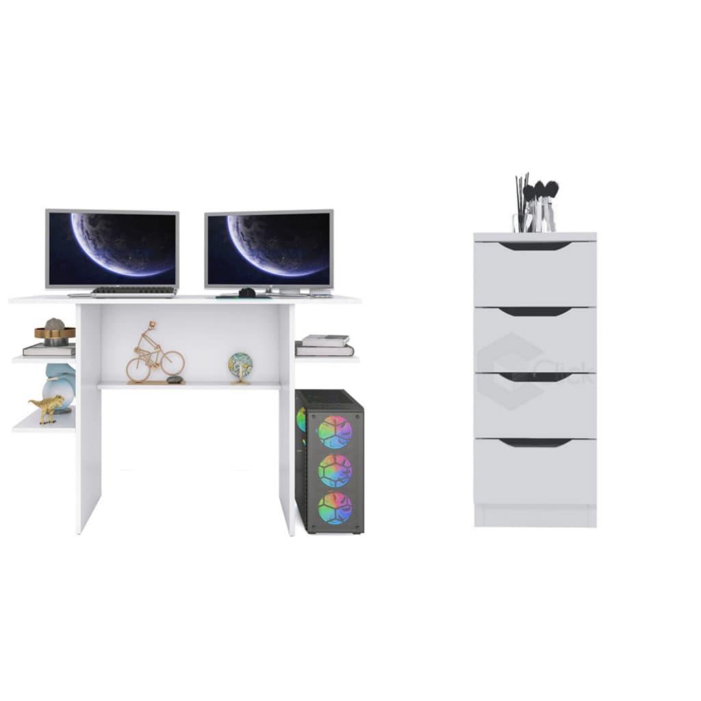 Kit Mesa Penteadeira Gamer Multiuso + Gaveteiro Organizador