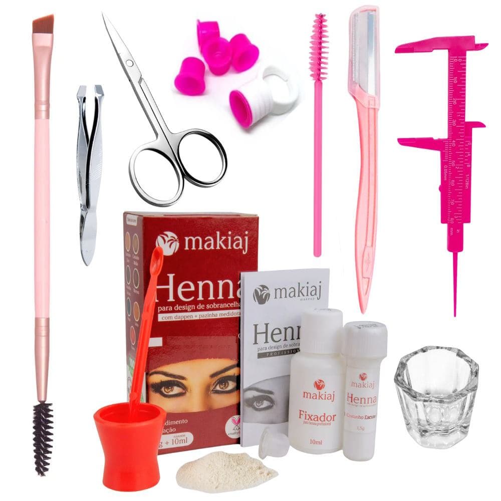 Sobrancelhas Henna Makiaj Designer Sobrancelha Renna Rena Completo Kit Iniciante Pincel Paquimetro