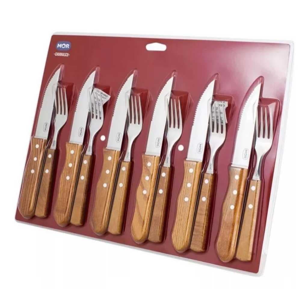 Conjunto Faqueiro Para Churrasco Garfo E Faca 12 Peças - Mor