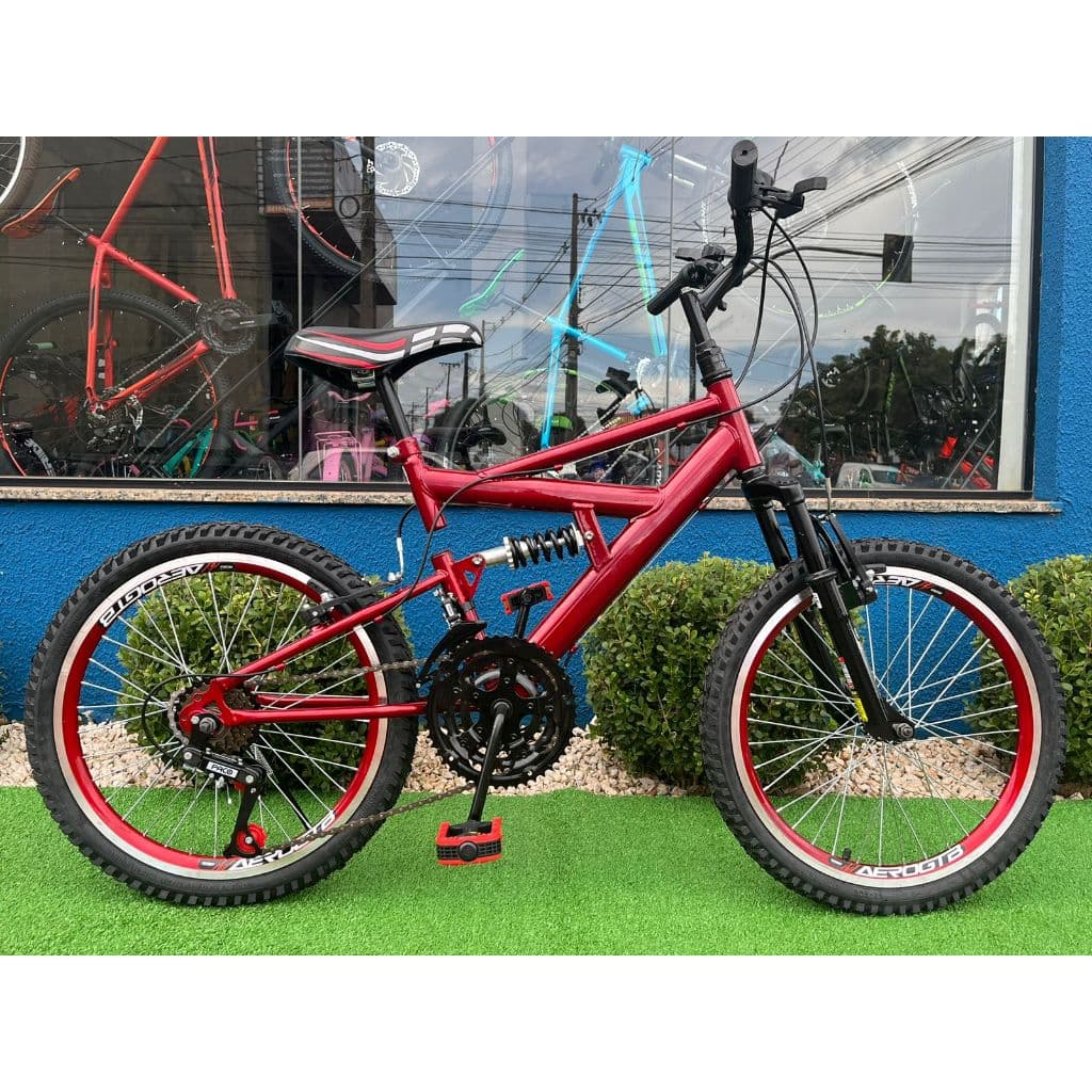 Bicicleta Bike Aro 20 Full Dupla Suspensão Infantil Menino Com 18 Marchas Aros Aero