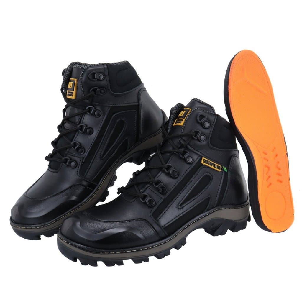 Bota Caterpillar Em Couro Com Bico Reforçado Motoqueiro Palmilha Em Gel