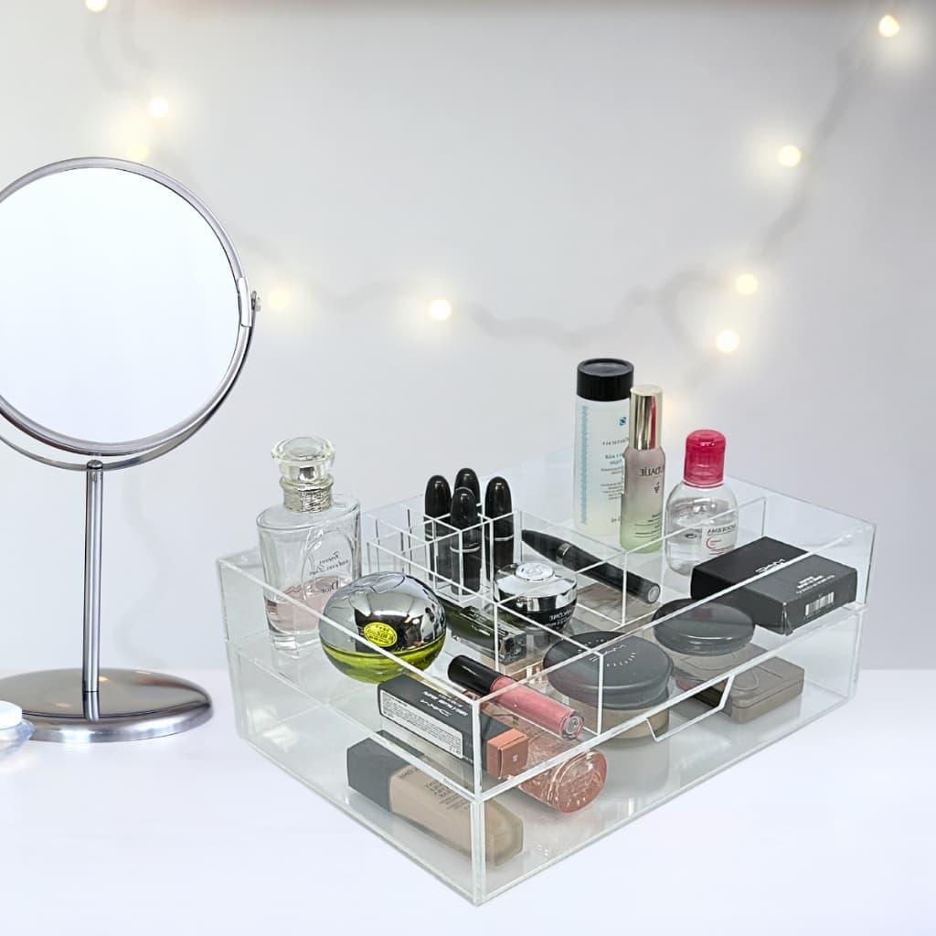 Caixa Organizadora de Maquiagem e Pinceis Lápis Batons Cosméticos de Acrílico Cristal Transparente