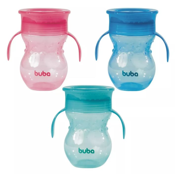 Copo Infantil Bebê 360 Antivazamento Buba Com Alça Treinamento Infantil Cor Rosa