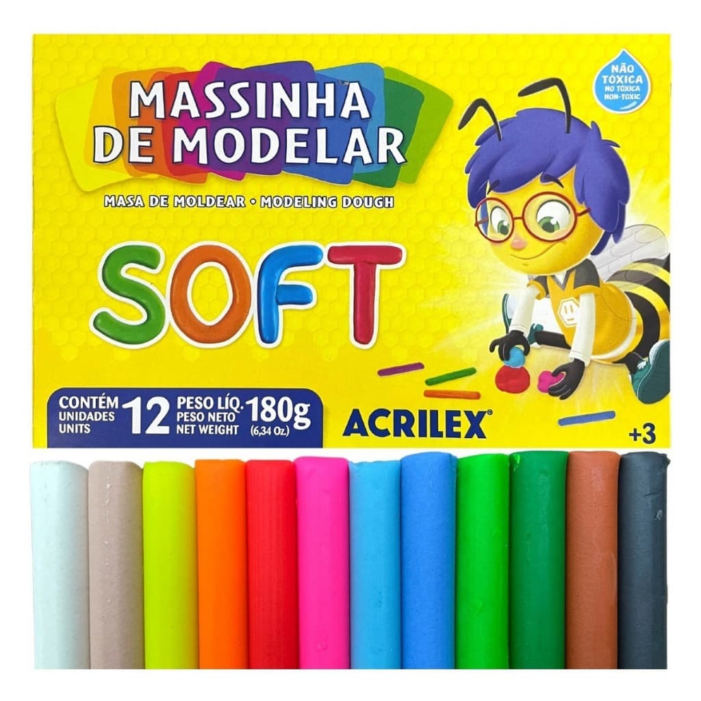 Massinha De Modelar Massa Soft Acrilex 12 Cores