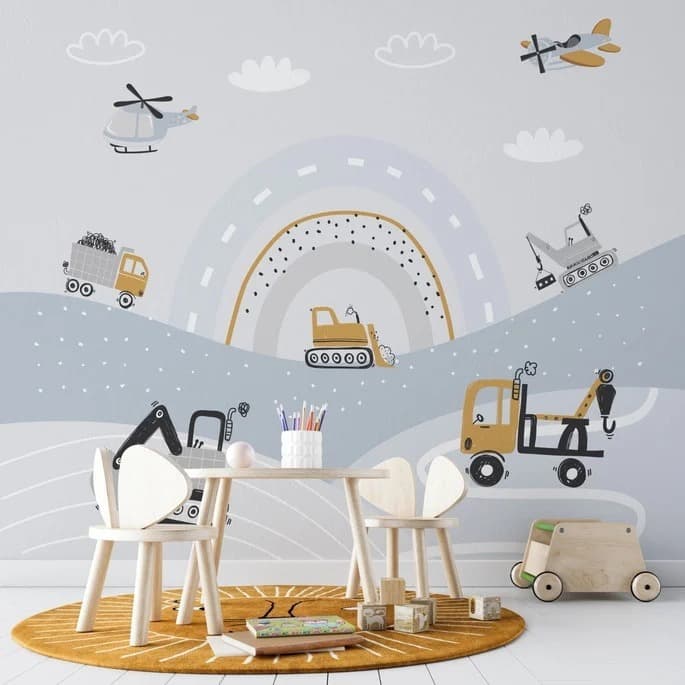 Papel de parede Adesivo boho carrinho azul m² - Algidecor