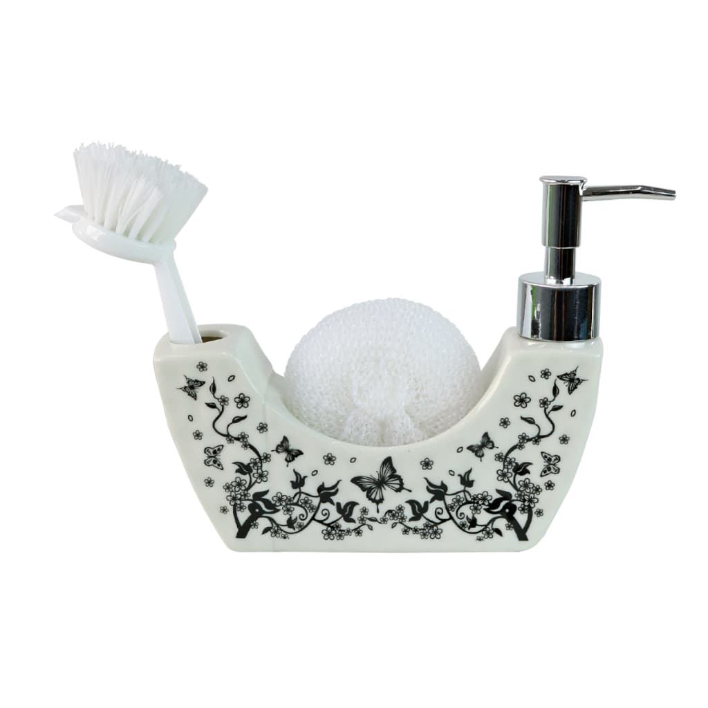 Kit Porta Sabonete Líquido Porcelana Com Escova e Esponja