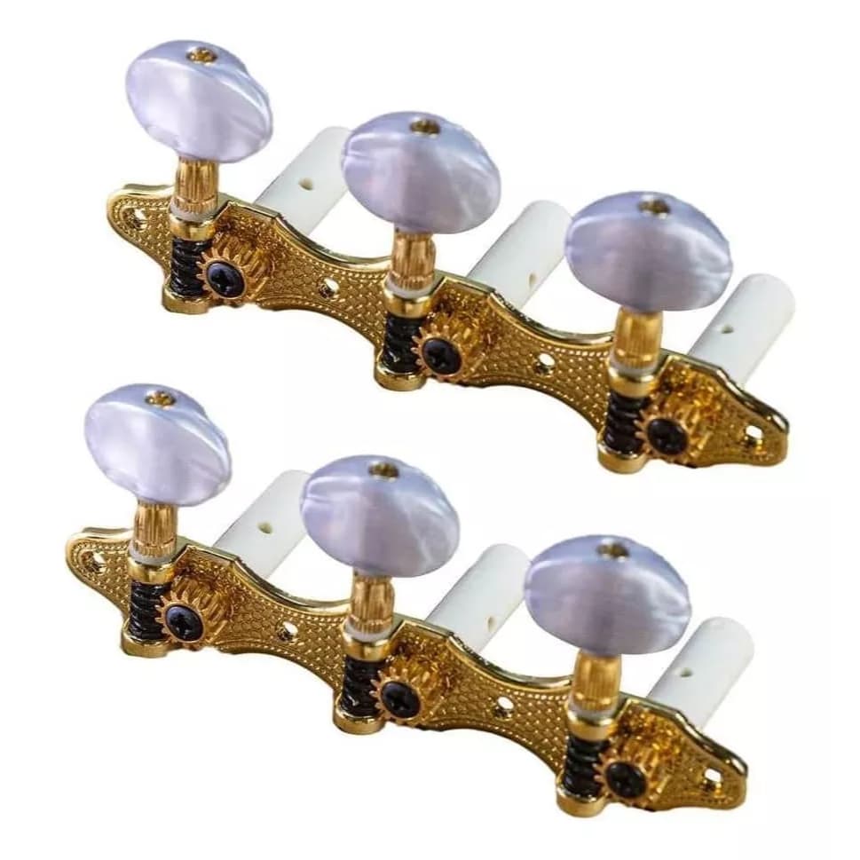 Tarraxa Violão Nylon 3+3 Luxo Pino Grosso Tarracha Dourada