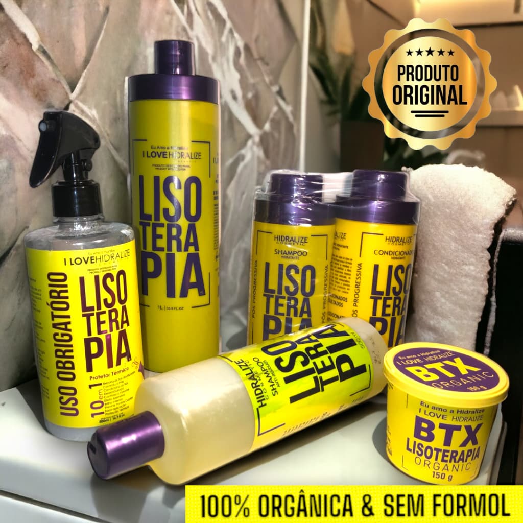 Kit 06 em 01 - Lisoterapia Progressiva Orgânica, Anti-resíduo, Shampoo Condicionador, Defrizante e Mascara
