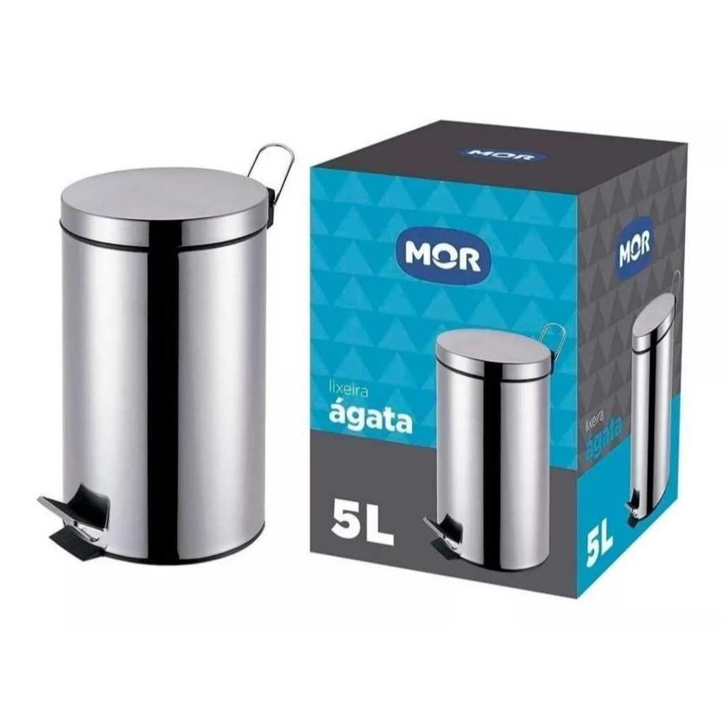 Lixeira Com Pedal E Balde Interno Ágata Inox 5 Litros Mor Cor Cinza