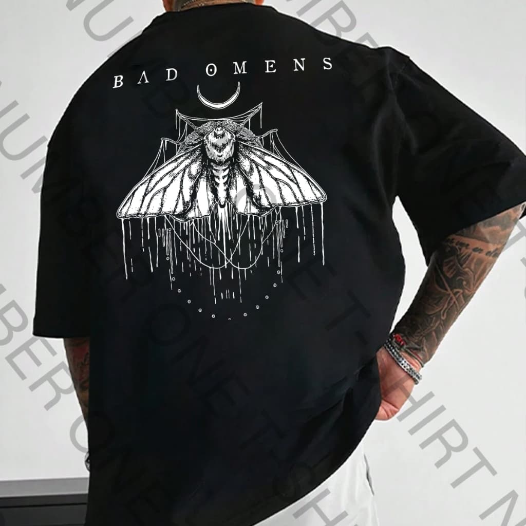 Camiseta Basica Algodao Bad Omens Moth Mens Black Metalcore Rock n Roll Unissex