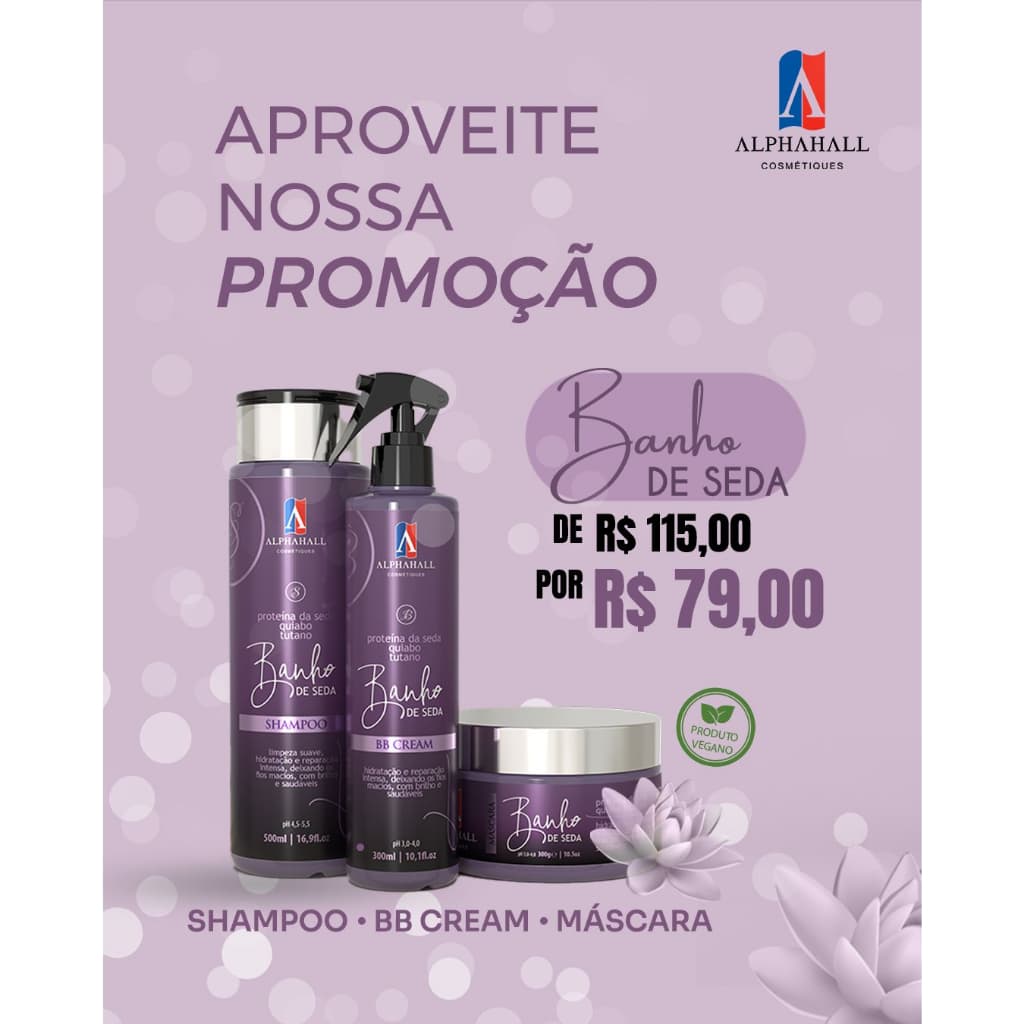 Kit Banho de Seda Alphahall shampoo 500ml Máscara 300ml BB Cream 300ml