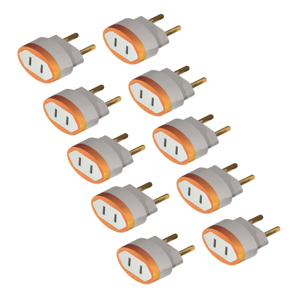 Kit Com 10 Adaptador De Tomada Universal Pino Chato Americano Para Brasileiro Bipolar 10A
