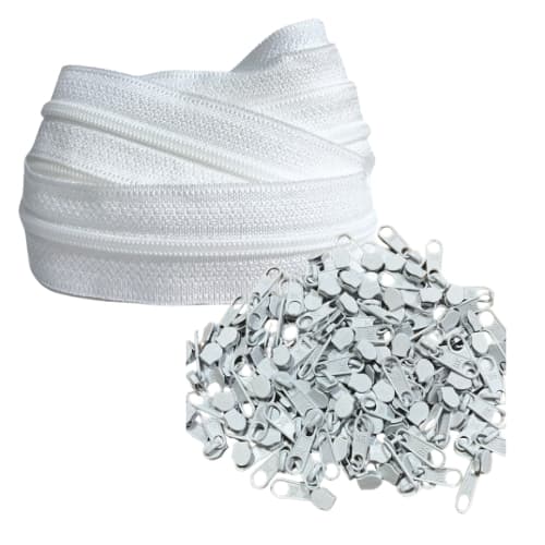 Kit 10 Metros Ziper De Nylon N.3 Branco Com 20 Cursores Nº3