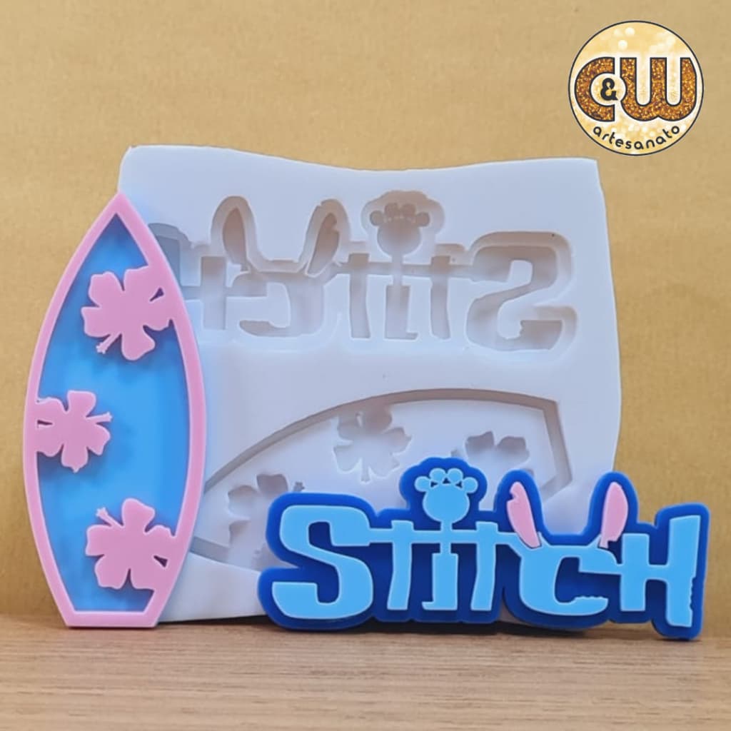 Molde Silicone Nome Stitch e Prancha de Surf / Lilo e Stitch  - Decoração, Confeitaria e Artesanato – Biscuit - Festa