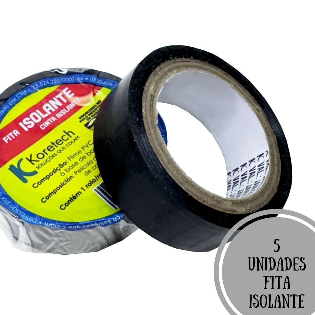 05 UNID FITA PARA ISOLAMENTO DE FIOS FITA ISOLANTE PRETA KORETECH