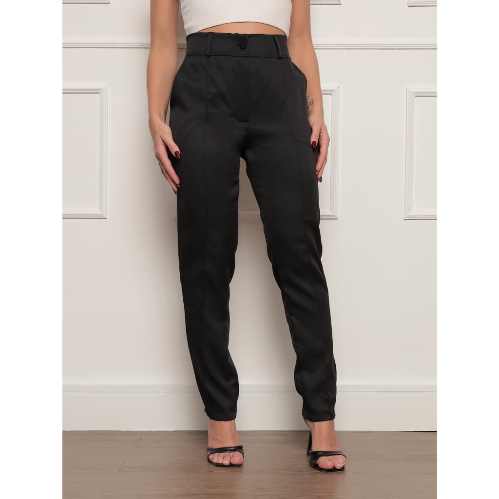 Calça Alfaiataria Com Ziper E Botão Casual Slim Confort