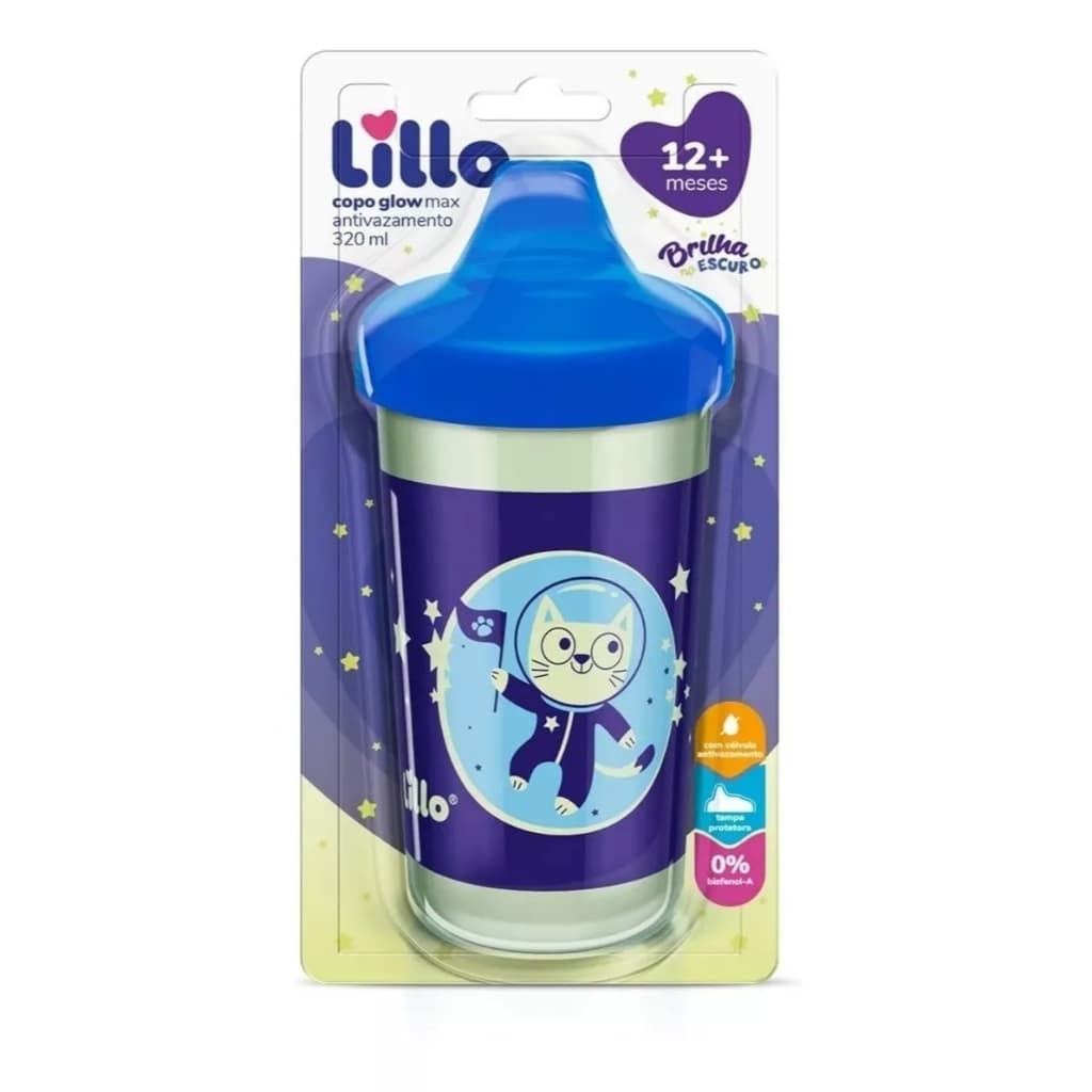 Copo Antivazamento Glow Max 320ml Brilha No Escuro +12 Meses Azul- Lillo