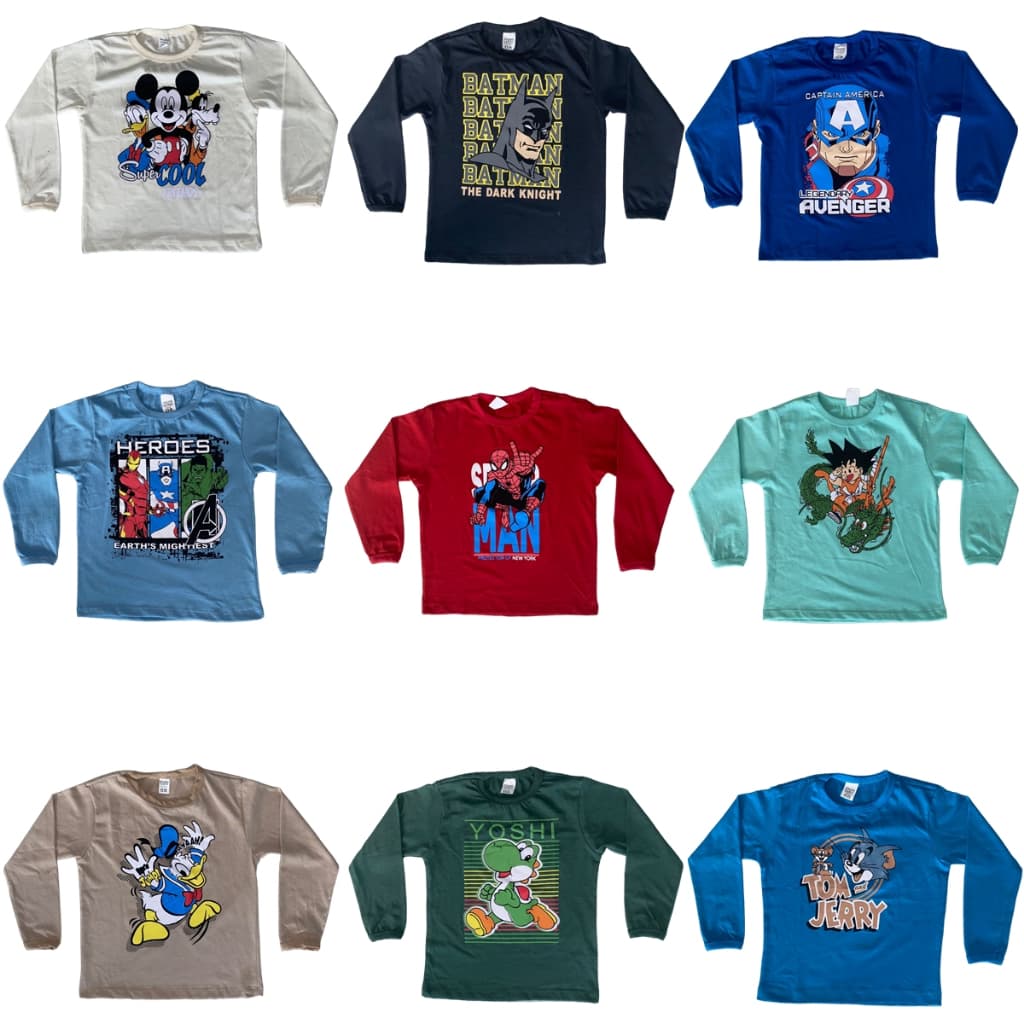 Kit 3 Camisetas Manga Longa Infantil Roupa Menino Frio 2 a 8 Anos