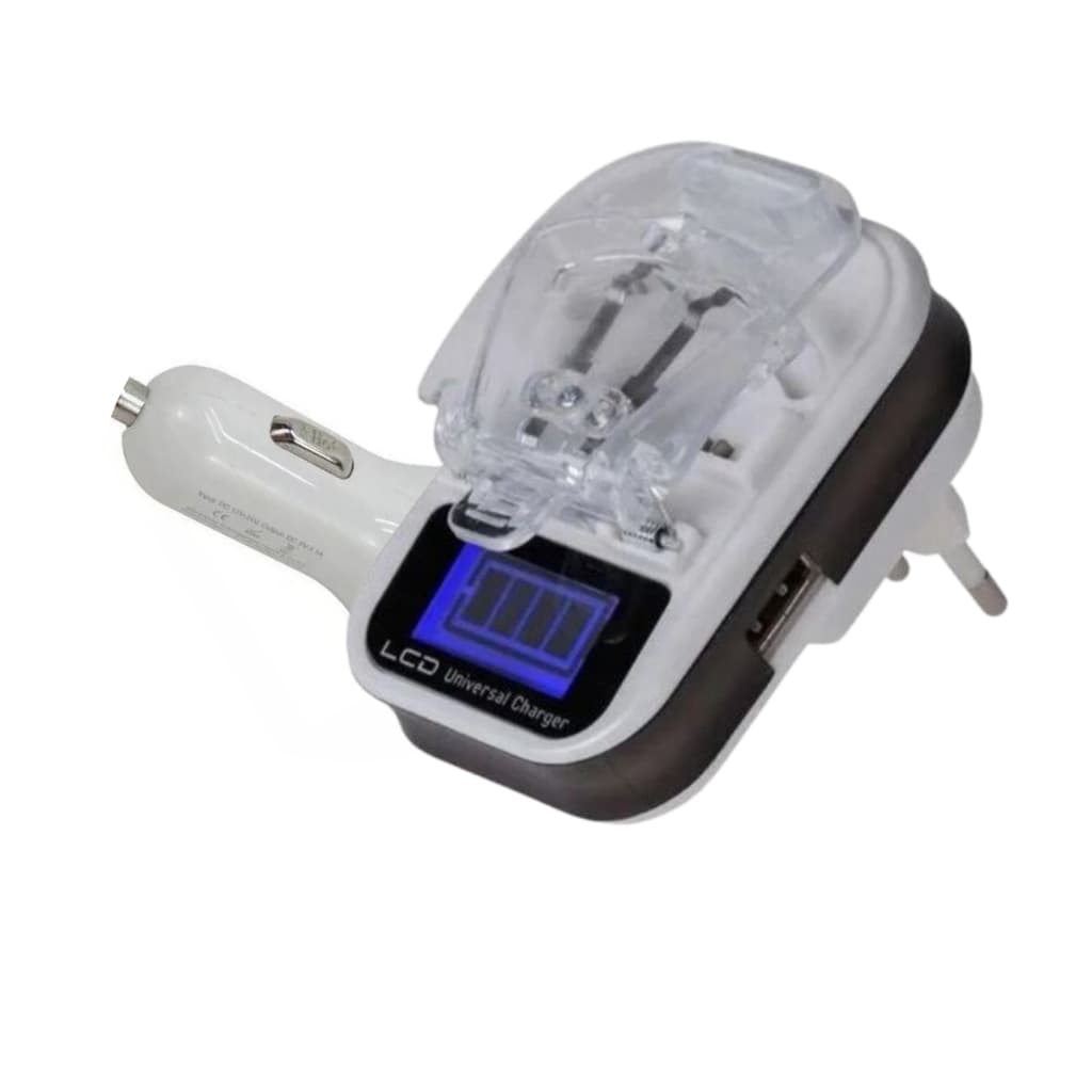 Kit 2 Carregador Universal De Bateria Celular Carga Externa Lcd Veicular