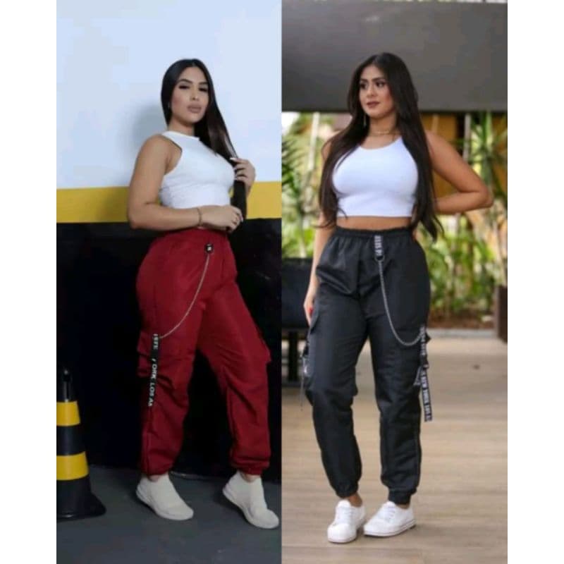 calça cargo jogger  feminino unisex de corrente