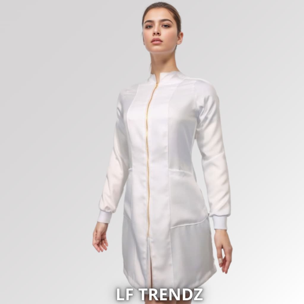 JALECO FEMININO BRANCO MANGA LONGA ZIPER DOURADO