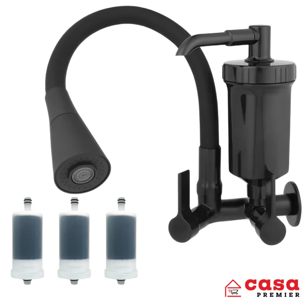Torneira Cozinha Parede Filtro ABS Flexível Preta Gourmet Luxo Metal + 3 Refil Universal Pró-saúde
