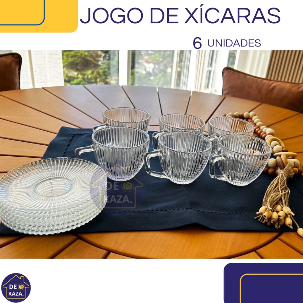 JOGO DE XÍCARA GRAFFIATO DE VIDRO TRANSPARENTE COM PIRES PARA CHÁ 230 ML COM 6 UNIDADES