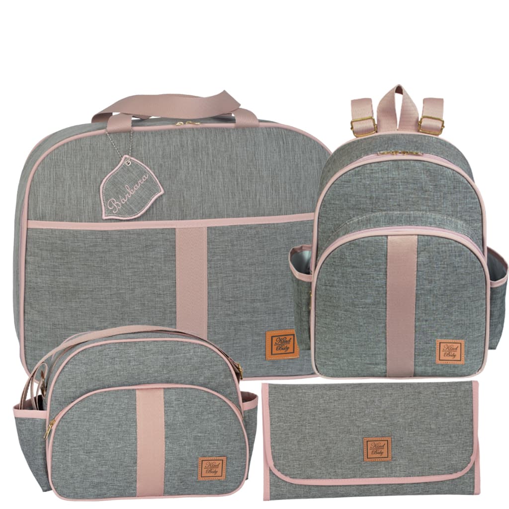 Kit Mala, mochila, frasqueira e trocador com chaveiro personalizado