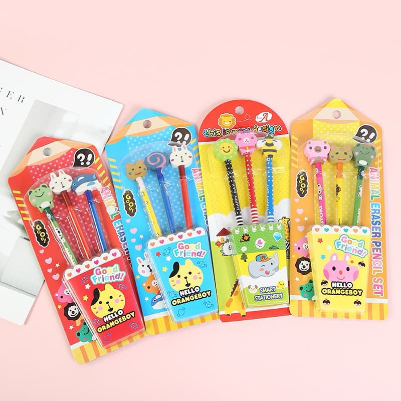 Kit com 3/6/9  Lapis com borracha Infantil Space eraser e animal eraser