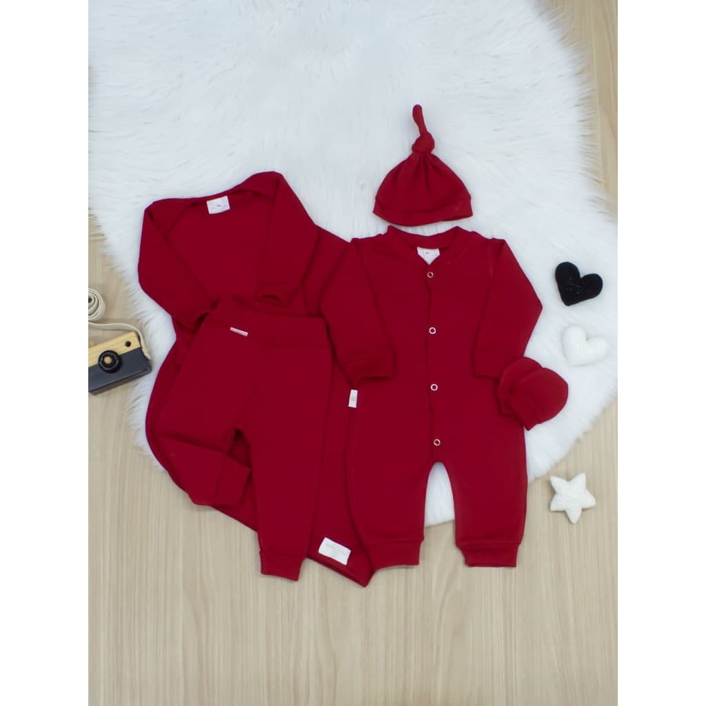 Saída Maternidade Primeiros Dias Vermelho 100% algodão 6 peças Completo Maternidade Menino e Menina