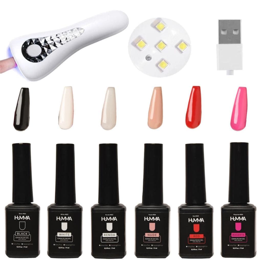 Esmalte em gel Humma Escolha as Cores Nude Branco Rosa Rende White Preto Vermelho + Cabine Led Uv