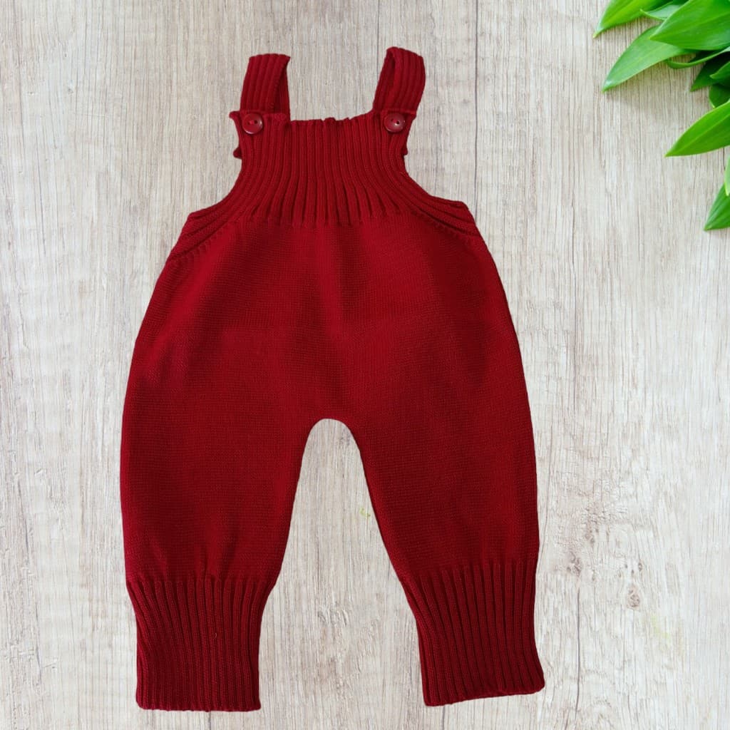 Jardineira Vira Pé Macacão de Tricot Trabalhado Para Bebê Menino e Menina