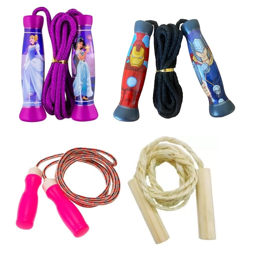 Pula Corda Infantil 1.6m/1.95m/2.6m Princesas Disney/Marvel/Marilu/Madeira