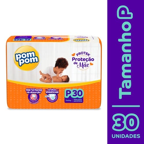 Fralda Descartavel Pompom Jumbo Protek Fralda Pompom Clássica jumbo escolha o tamanho P/ M/ G/ XG+ SABONETE