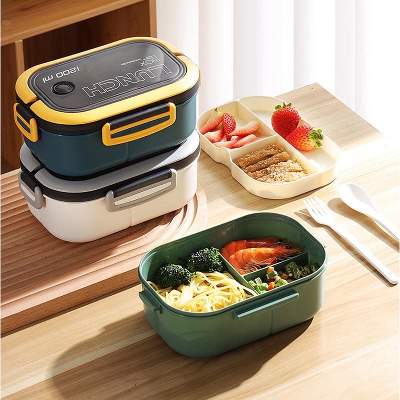 Pote De Marmita Box Food 2 Camadas 1200 ml Com Talheres