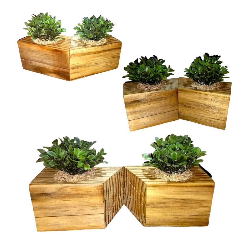 Vasinho de Madeira Kit 2 Unidades Vasinho com Planta Artificial Buxinho Vaso Decorativo Vasinho para Banheiro