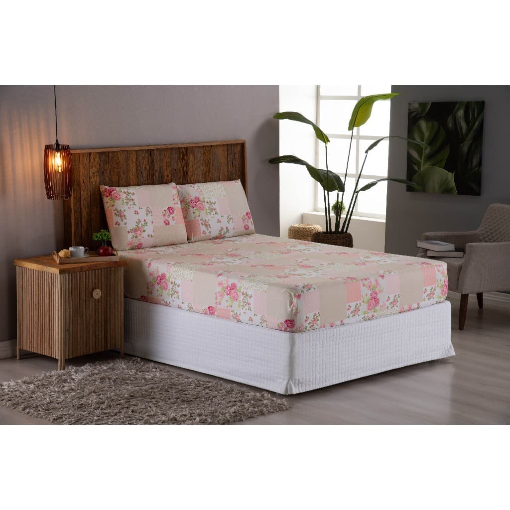 Lençol Cama King 3 Peças Estampado Micropercal 400 Fios Acetinado