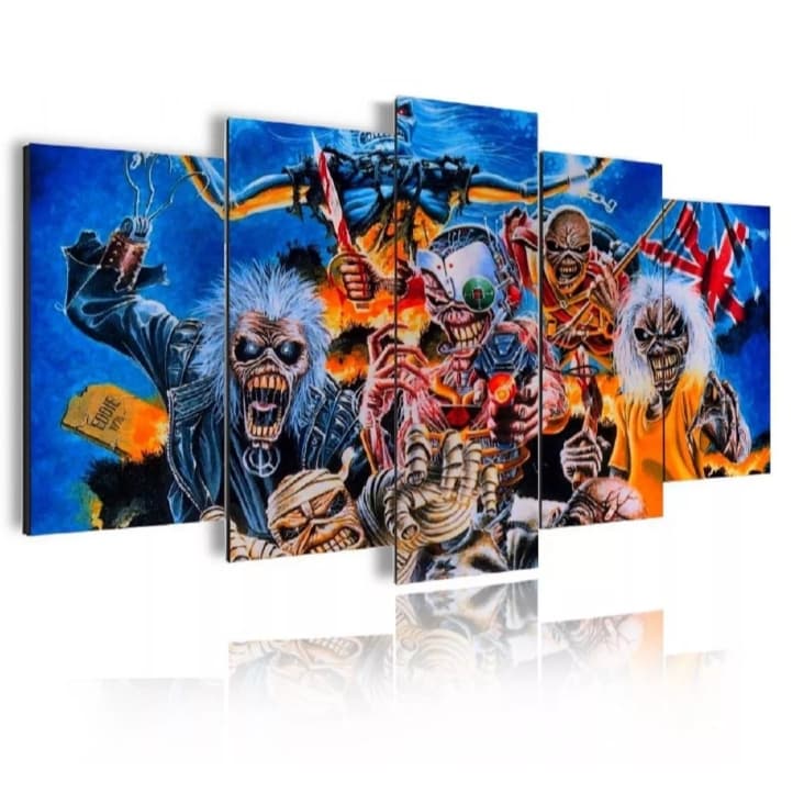 Quadro decorativo iron maiden heddie head capa da banca rock lendas rock in roll 5 peças sala quarto cozinha e escritório decoração