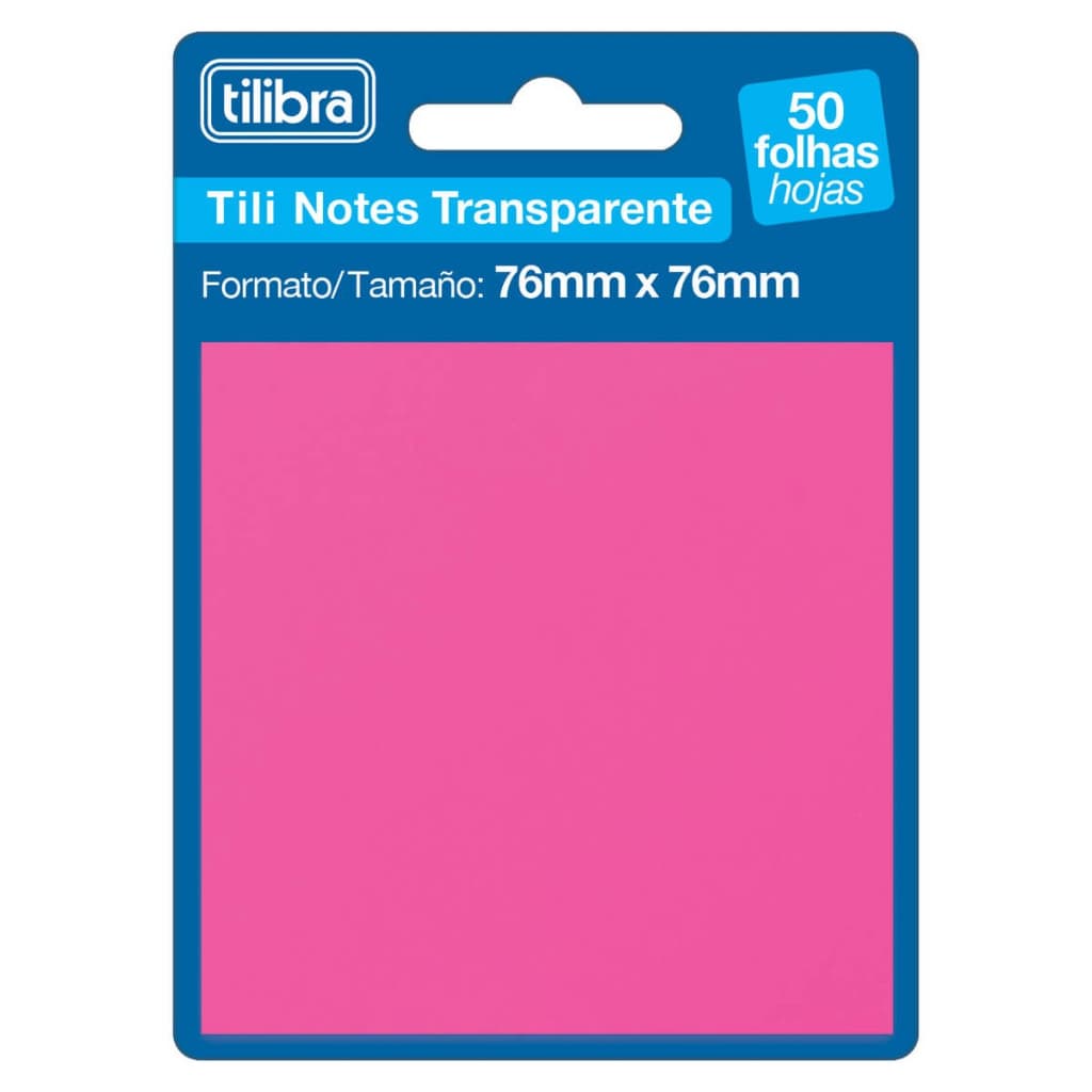 Bloco Adesivo Tili Notes 76x76mm 50 Folhas Transparente Rosa