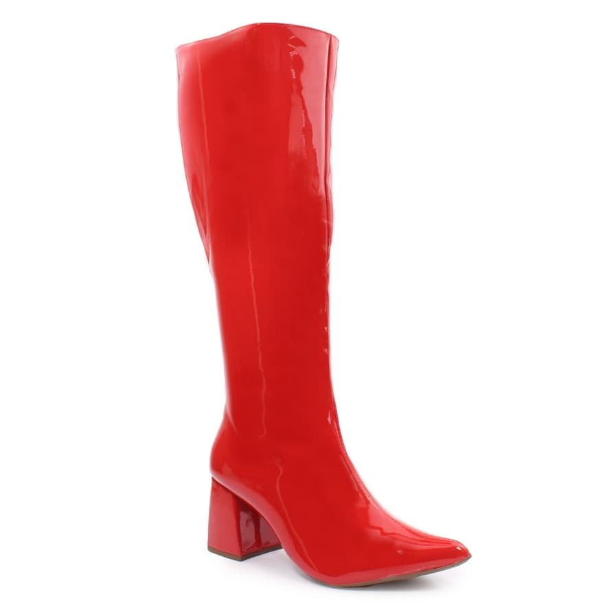 Bota Montaria Cano Logo Salto Grosso Fashion Verniz Vermelho